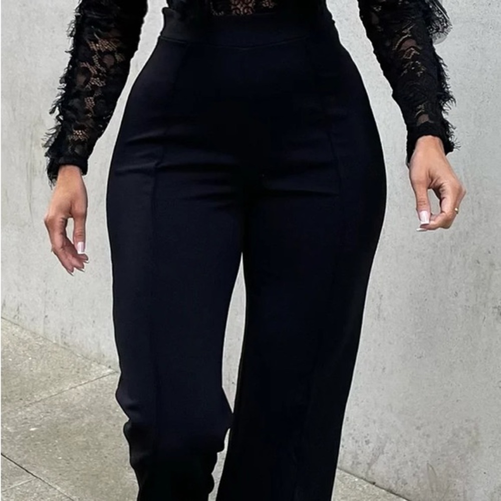 Chic Black Wide Leg Women's lace top jumpsuit 1X